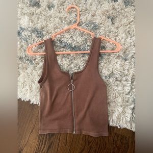 Brown Zip Up Crop top